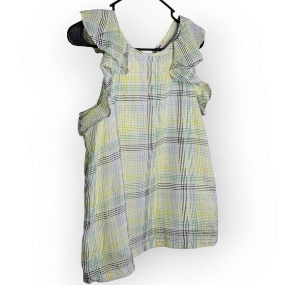 LOFT Women's Plaid Ruffle V-Back Shell Blouse size Small - Picture 4 of 9